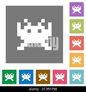 Video game flat icons on simple color square backgrounds Stock Vector