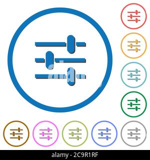 Adjustment flat color vector icons with shadows in round outlines on white background Stock Vector