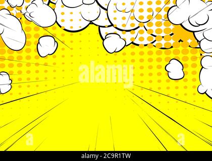 Cartoon design colored background. Comic book backdrop illustration with cloud. Pop art vector comics wallpaper. Stock Vector