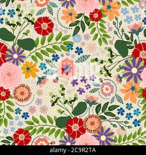 Buoyant flowering bouquet of stylized plants, berries and leaves with geometric shapes in various multicolored shades. Suitable for different surfaces Stock Vector