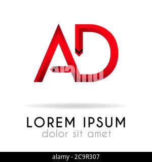 ribbon logo in dark red gradation with AD Letter. can also be used for company logos, websites, organizations. Communities, SMEs, consultants Stock Vector