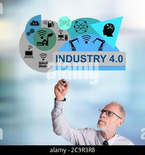 Industry 4.0 concept drawn by a businessman Stock Photo