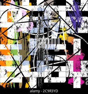 abstract geometric background composition, with lines, strokes and splashes, on black and white Stock Vector