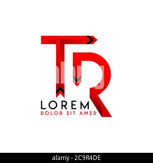 Initial Logo TR Uppercase Red Black Ribbon Simple Logo Design 3 Stock Vector