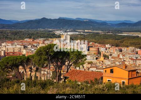 Hill view over Girona city in Catalonia, Spain Stock Photo