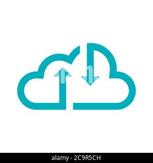 green cloud logo with up and down arrows, green cloud logo for data storage statistics, cloud logo for uploading and downloading of data Stock Vector