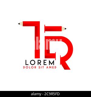 Initial Logo TR Uppercase Red Black Pencil Simple Logo Design 2 Stock Vector