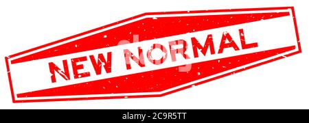 Grunge red new normal word hexagon rubber seal stamp on white background Stock Vector