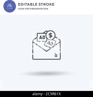 Ads icon vector, filled flat sign, solid pictogram isolated on white, logo illustration. Ads icon for presentation. Stock Vector