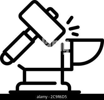 Sledgehammer on anvil icon, outline style Stock Vector