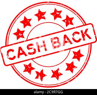 Grunge red cash back word with star icon round rubber seal stamp on white background Stock Vector