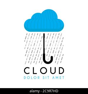 Blue rain umbrella with cloud logo can be used for companies and businesses Stock Vector