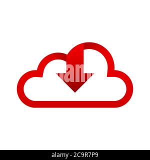 Logo Cloud red with arrow face down, Logo Cloud red download Stock Vector