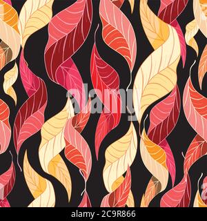 Autumn seamless pattern of multicolored leaves on a dark background Stock Vector
