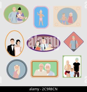 Family photo collage. Cool baby frame template for vintage album creative  design with scrapbook paper elements vector collection Stock Vector Image &  Art - Alamy