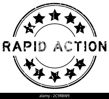 Grunge black rapid action word with star icon round rubber seal stamp on white background Stock Vector