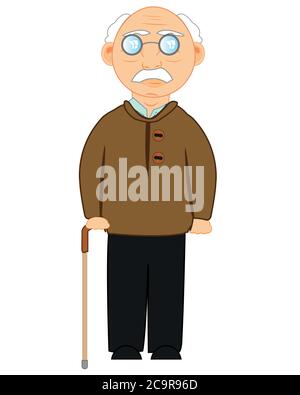 Elderly man with walking stick in hand Stock Vector