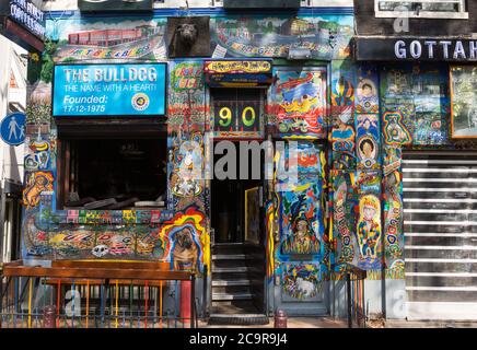 The colorful facade of The Bulldog Coffee Shop that sells smoker products in Amsterdam, the Netherlands, founded in 1975 Stock Photo