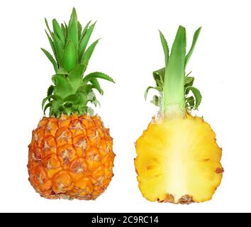 pineapple isolated on white background with clipping path and full depth of field. Top view. Flat lay Stock Photo
