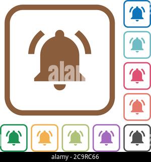 Active notification simple icons in color rounded square frames on white background Stock Vector