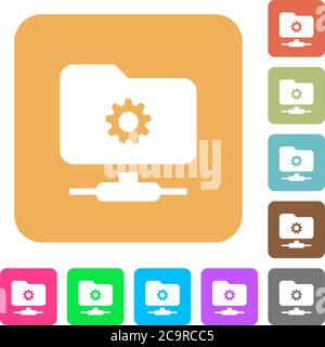 FTP settings flat icons on rounded square vivid color backgrounds. Stock Vector