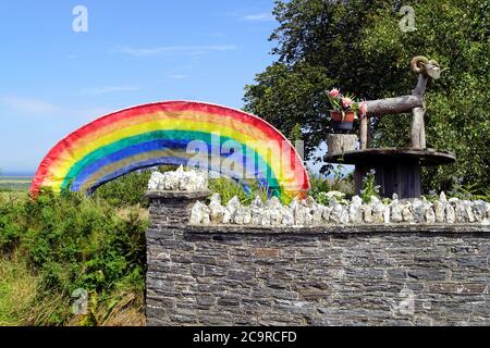 Countryside art and rainbow Stock Photo