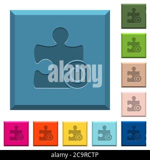 Switch on off plugin engraved icons on edged square buttons in various trendy colors Stock Vector