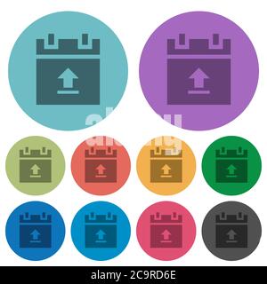 Upload schedule data darker flat icons on color round background Stock Vector