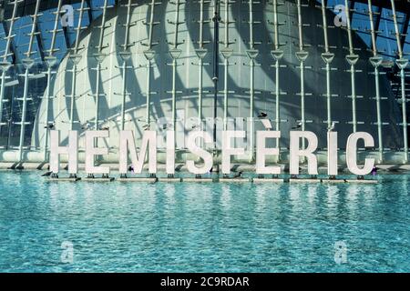 Hemisferic in city of Arts and Science. IMAX Cinema, planetarium and laserium in Valencia, Spain Stock Photo