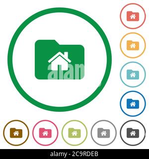 Home folder flat color icons in round outlines on white background Stock Vector