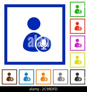 User broadcasting flat color icons in square frames on white background Stock Vector