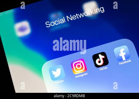 Ostersund, Sweden - August 2, 2020: Social media app icons  Social media are applications that allow people to share content. Stock Photo