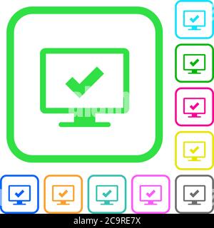Accept display settings vivid colored flat icons in curved borders on white background Stock Vector