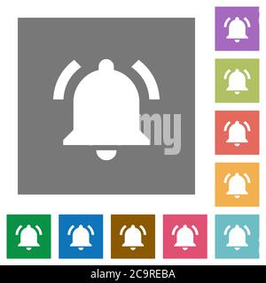 Active notification flat icons on simple color square backgrounds Stock Vector