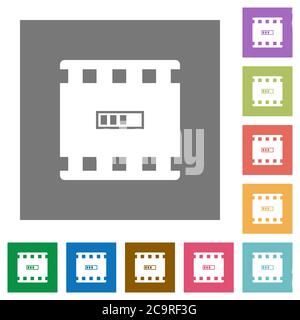 Movie processing flat icons on simple color square backgrounds Stock Vector