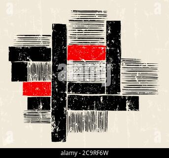 abstract geometric art in the bauhaus tradition, with grunge structure, splashes and stripes, good copy space Stock Vector