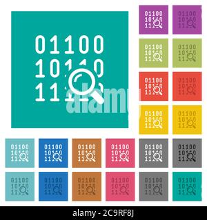 Code analysis multi colored flat icons on plain square backgrounds. Included white and darker icon variations for hover or active effects. Stock Vector
