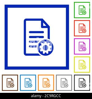 Document settings flat color icons in square frames on white background Stock Vector