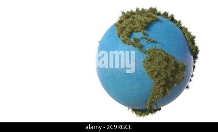 Grassy Earth. Globe made out of grass. 3D illustration. 3D rendering. Stock Photo