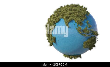 Grassy Earth. Globe made out of grass. 3D illustration. 3D rendering. Stock Photo