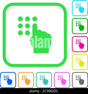 Typing security code vivid colored flat icons in curved borders on white background Stock Vector