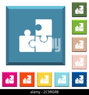 Puzzles white icons on edged square buttons in various trendy colors Stock Vector