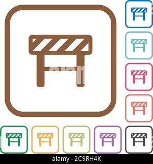 Construction barrier simple icons in color rounded square frames on white background Stock Vector