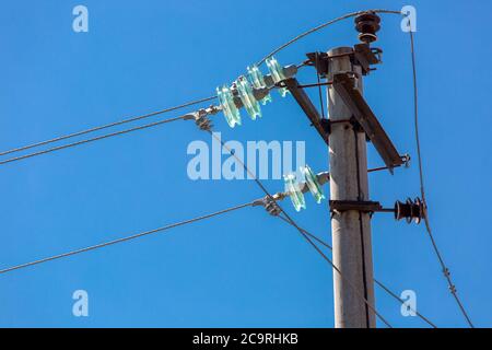 Glass prefabricated high voltage insulators on poles high-voltage power ...
