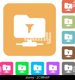 Filter FTP remote directory flat icons on rounded square vivid color backgrounds. Stock Vector