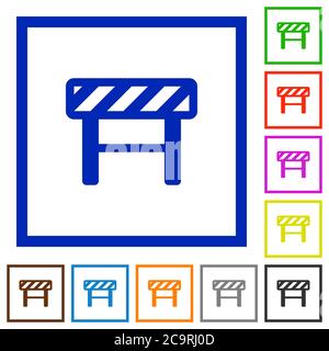 Construction barrier flat color icons in square frames on white background Stock Vector