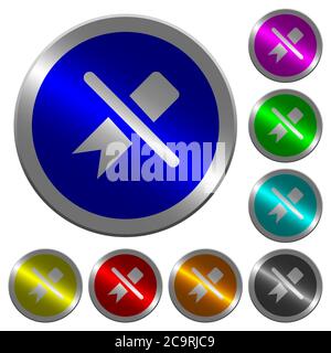 Untag icons on round luminous coin-like color steel buttons Stock Vector