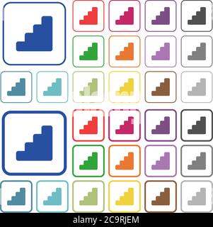 Stairs color flat icons in rounded square frames. Thin and thick versions included. Stock Vector