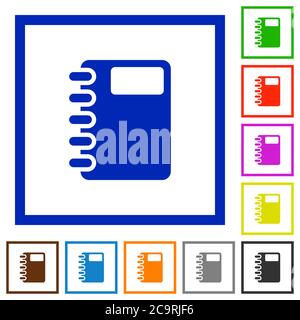 Spiral notebook flat color icons in square frames on white background Stock Vector