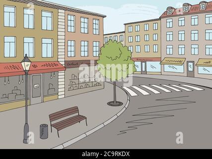 Street road graphic color city landscape sketch illustration vector Stock Vector